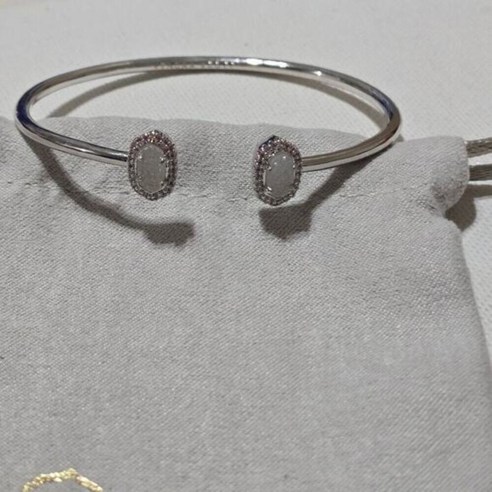 Kendra Scott Calla Silver Cuff Bracelet In Slate Cats Eye and Silver Rhodium New
